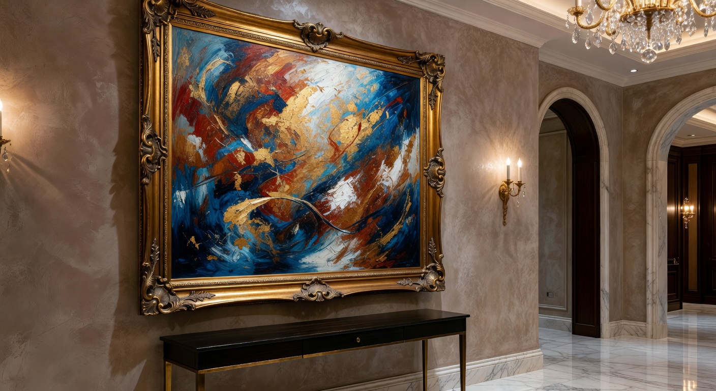 Arte abstracto con marco dorado para decoración de interiores