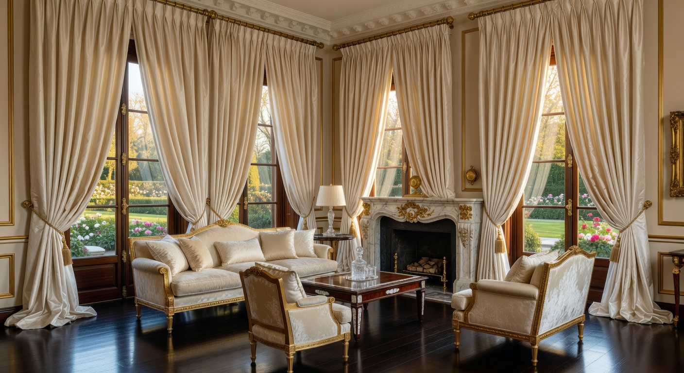 Cortinas de seda italiana para ventanas de dormitorio de lujo